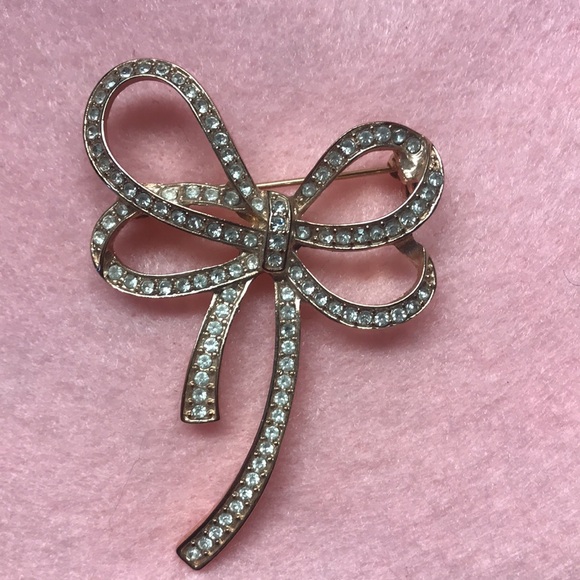 Vintage Rhinestone Bow Ribbon Brooch/Pin - Picture 2 of 4